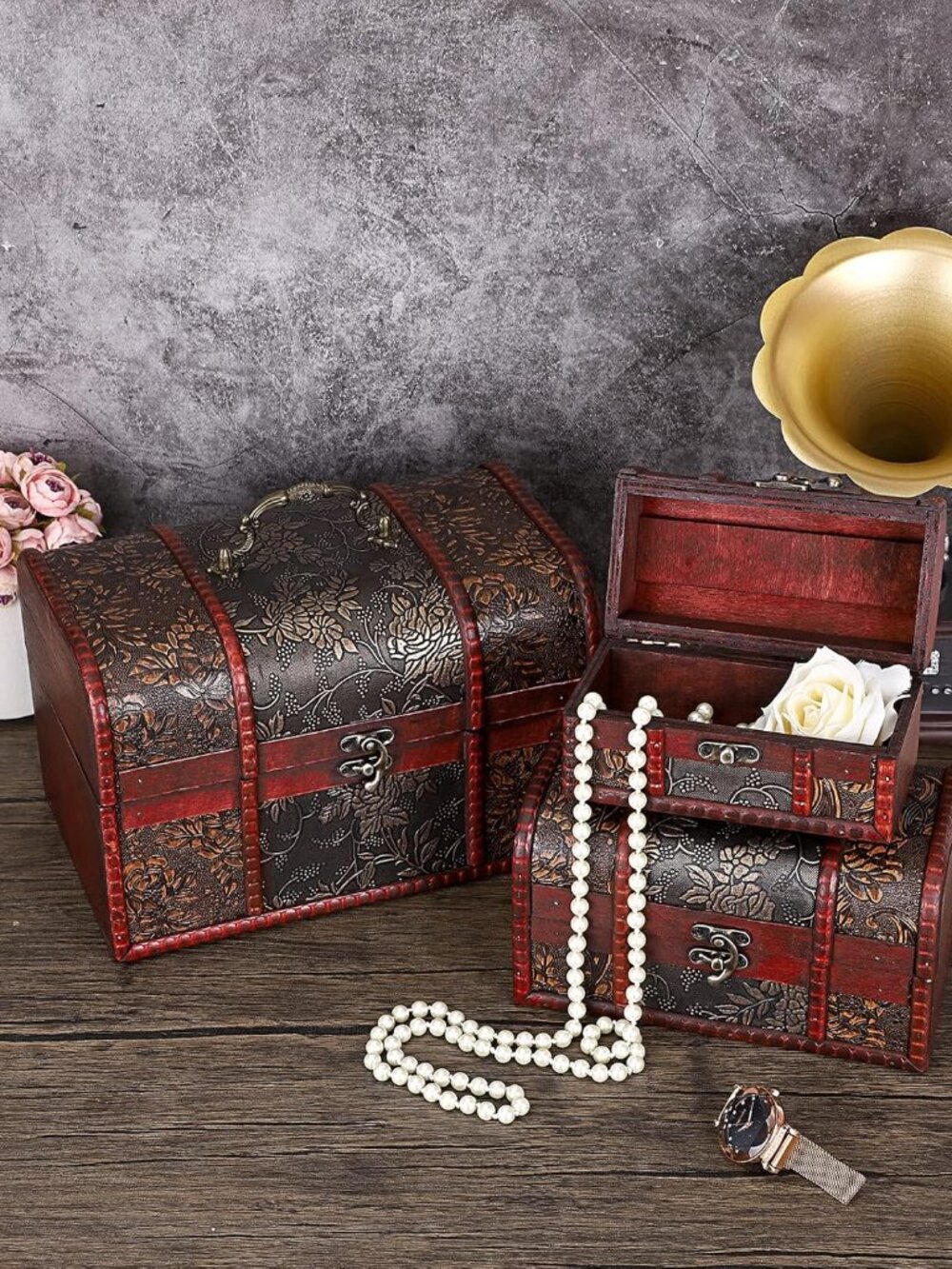 Vintage Treasure Chest, Pirate Keepsakes Box for Kids Gifts, Wooden Storage Box - Picture 9 of 9